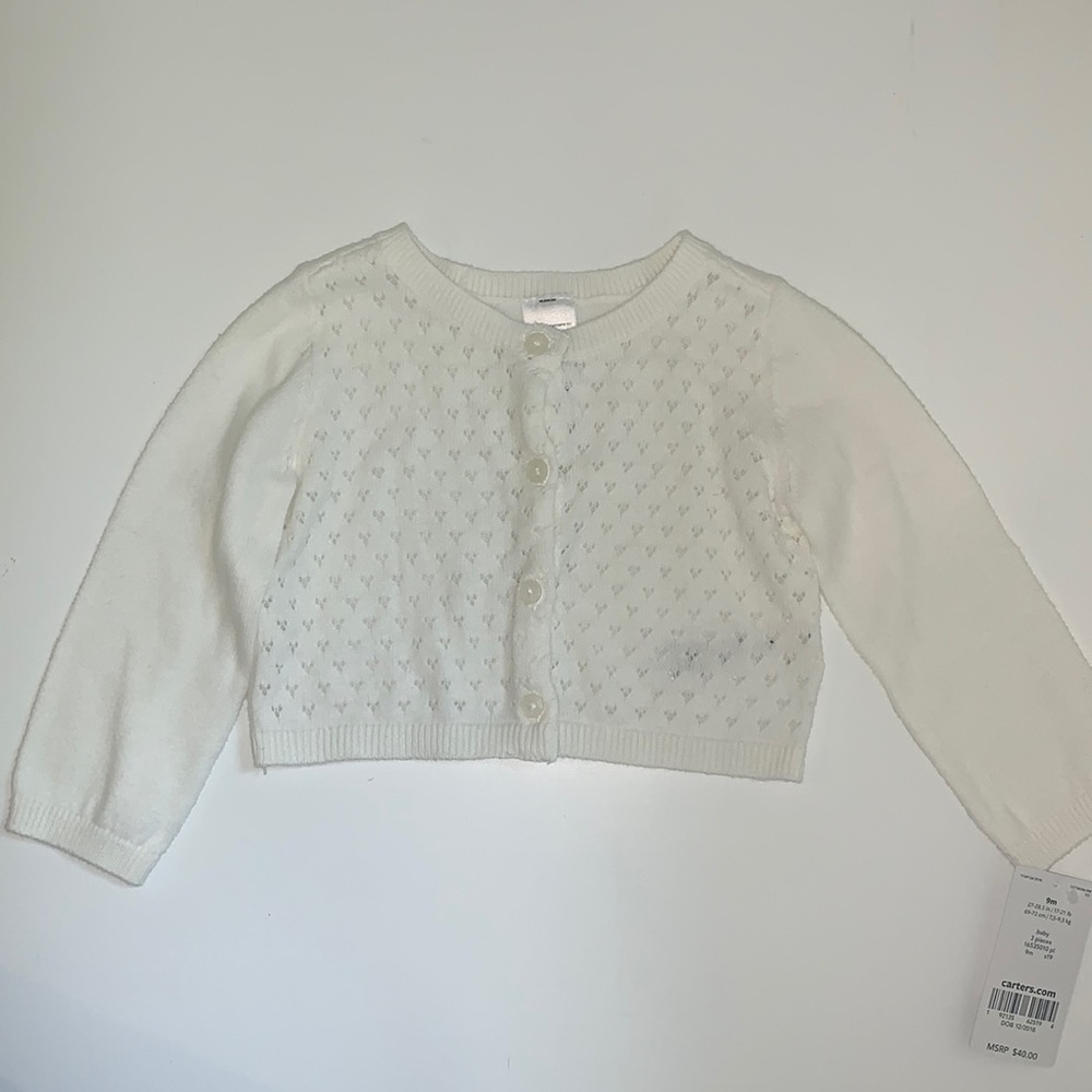 NWT Carter’s cream baby cardigan (9 months)